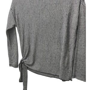 Black and White Striped Long Sleeve Side Tie Top Size M Made in USA